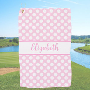 Pink polka dots golf towel ladies custom name