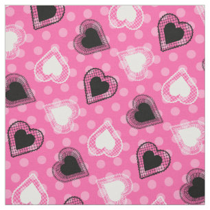 Pink Polka Dots Lace Hearts Fabric