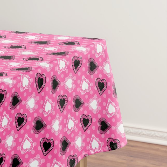 Pink Polka Dots Lace Hearts Tablecloth (In Situ)