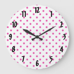 pink polka dots large clock