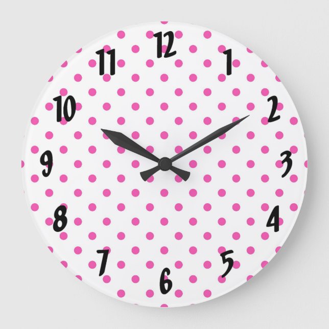 pink polka dots large clock (Front)