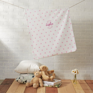 Pink Polka Dots Monogrammed Warm Cozy Soft Cute Baby Blanket