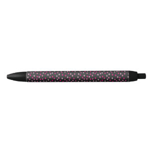Pink Polka Dots on Black Black Ink Pen