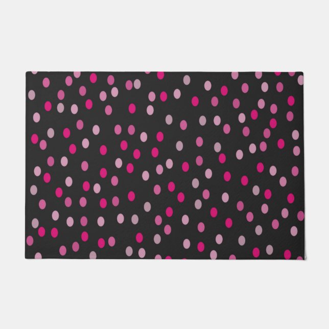 Pink Polka Dots on Black  Doormat (Front)