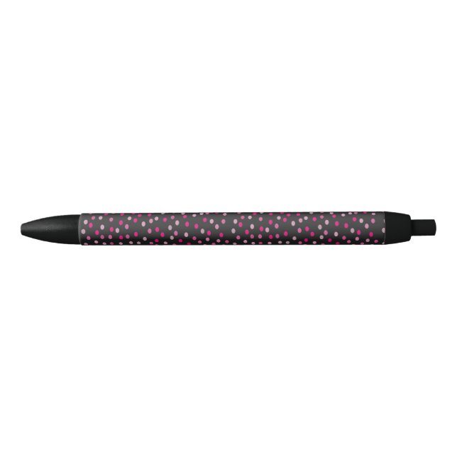 Pink Polka Dots on Black  Ink Pen (Front)