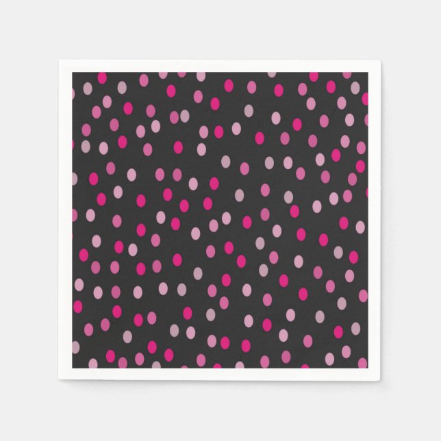 Pink Polka Dots on Black  Napkin (Front)