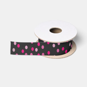 Pink Polka Dots on Black  Satin Ribbon