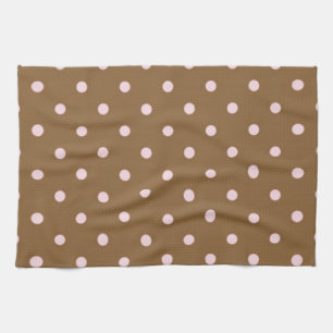 Pink Polka Dots On Brown Background Kitchen Towel