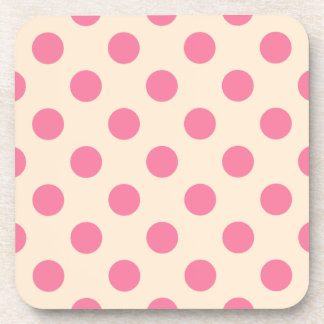 Pink polka dots on cream coaster