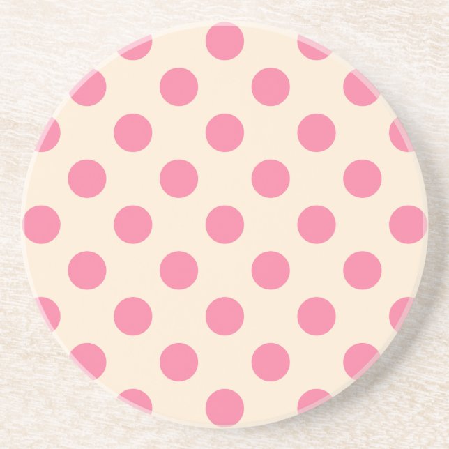 Pink polka dots on cream coaster (Front)