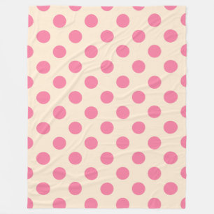 Pink polka dots on cream fleece blanket