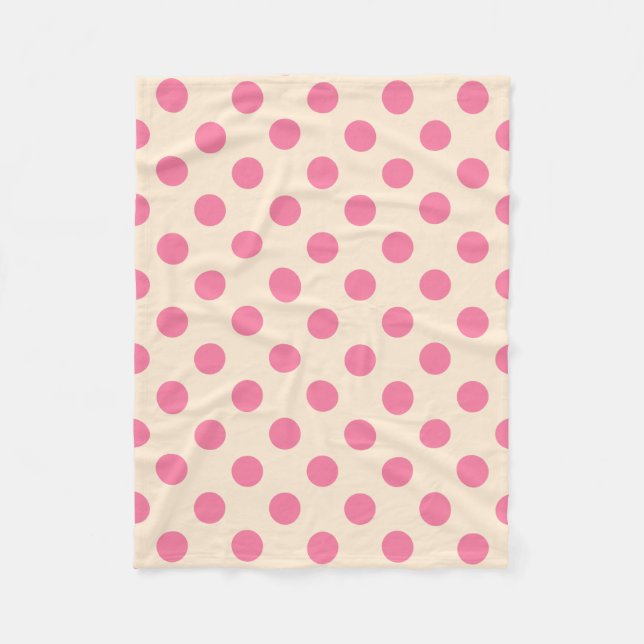 Pink polka dots on cream fleece blanket (Front)