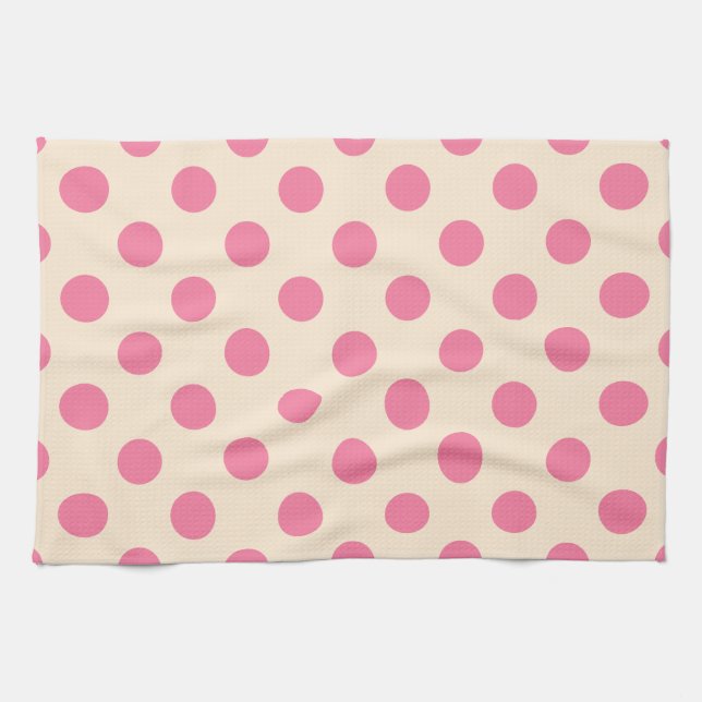 Pink polka dots on cream kitchen towel (Horizontal)