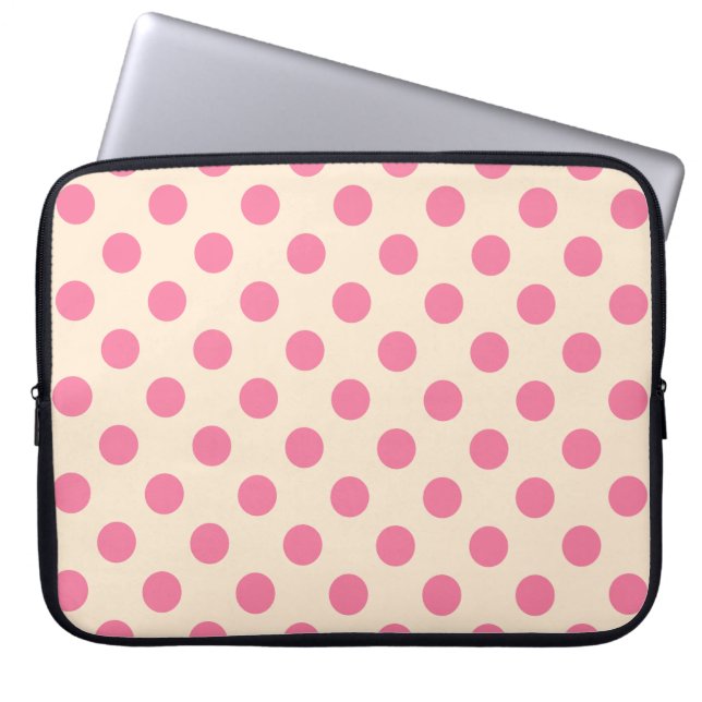 Pink polka dots on cream laptop sleeve (Front)