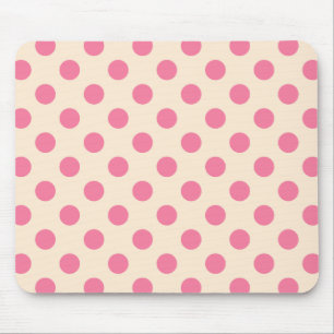 Pink polka dots on cream mouse pad