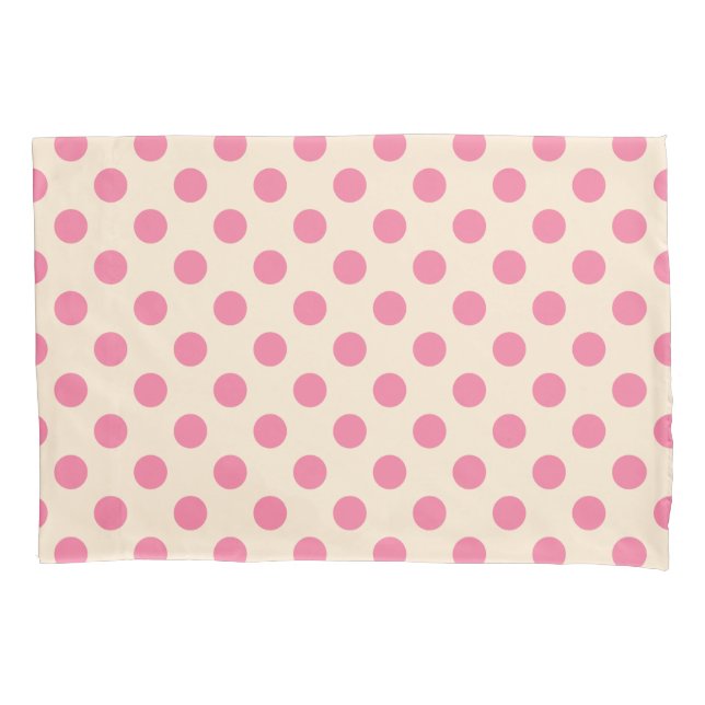 Pink polka dots on cream pillowcase (Front)