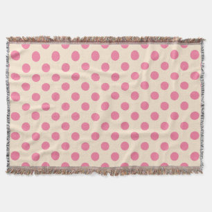 Pink polka dots on cream throw blanket