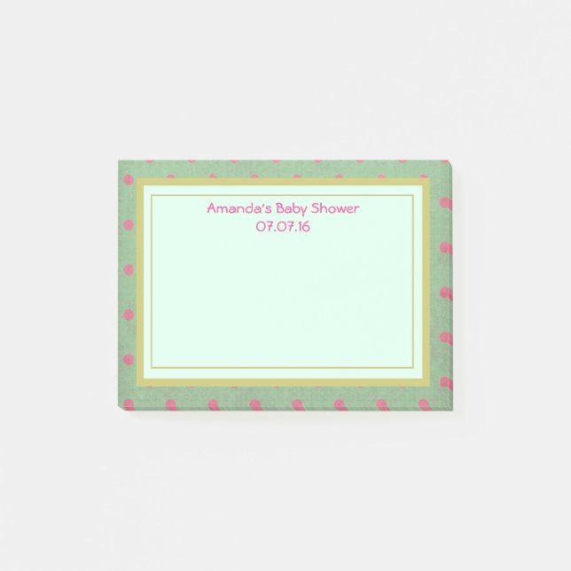 Pink polka Dots on Green Baby Shower Post-it Notes (Front)