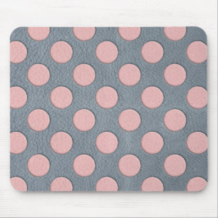 Pink Polka Dots on Grey Leather Print Mouse Pad