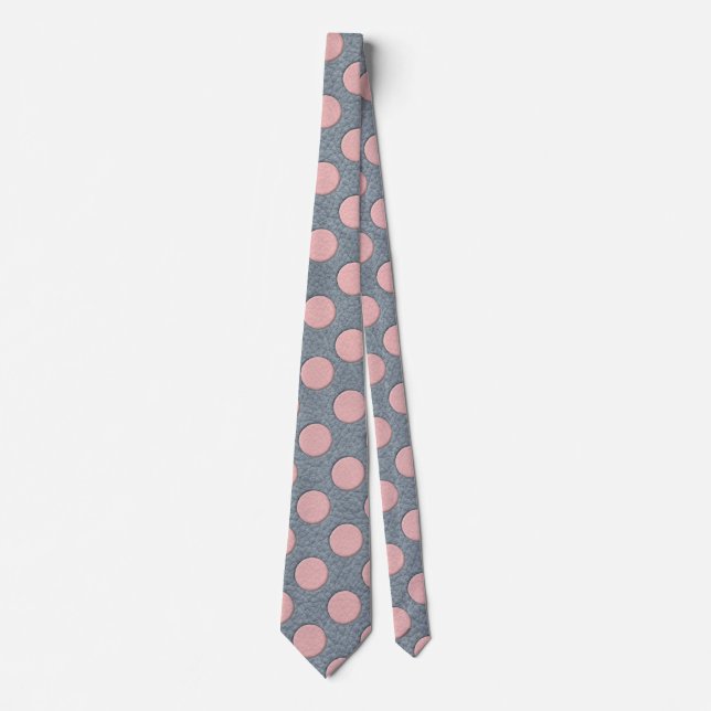Pink Polka Dots on Grey Leather Print Tie (Front)