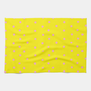 Pink polka dots on yellow kitchen towel