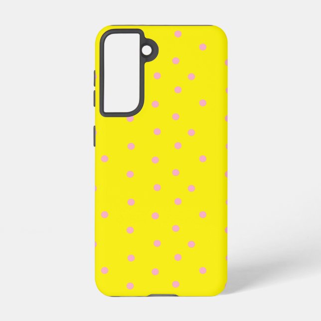 Pink polka dots on yellow  samsung galaxy s21 case (Back)