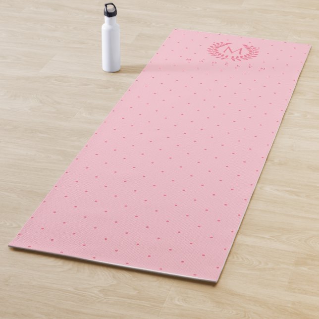 Pink Polka Dots Pattern And Pretty Laurel Monogram Yoga Mat (In Situ)