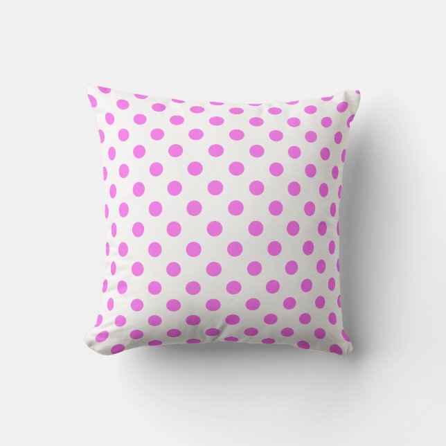 Pink Polka Dots Pattern on White Background Throw Pillow (Front)
