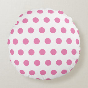 Pink polka dots pattern on white round pillow