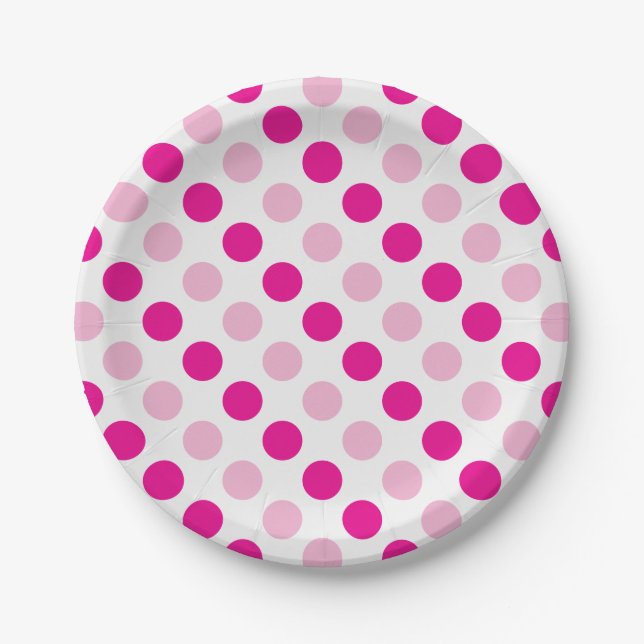 Pink polka dots pattern paper plate (Front)