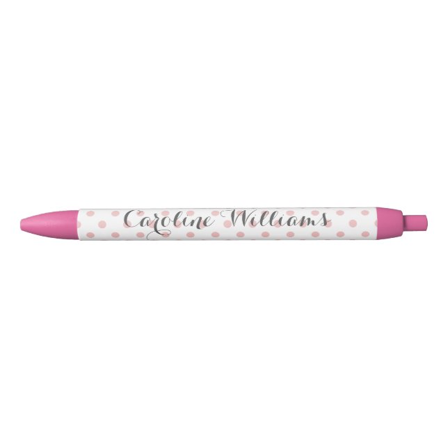 Pink Polka Dots Personalized Black Ink Pen (Front)