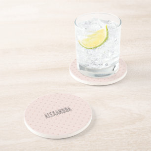 Pink Polka Dots Personalized Name Coaster