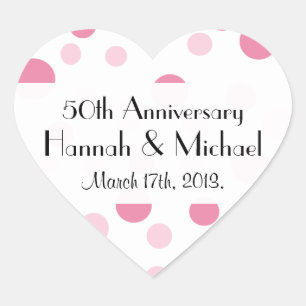 Pink Polka Dots, Polka Dot Pattern, Anniversary Heart Sticker