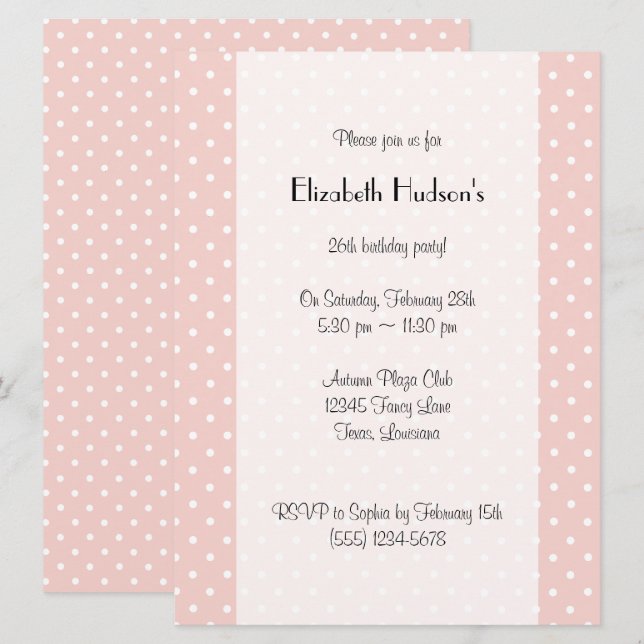 Pink Polka Dots, Polka Dot Pattern, Dots, Birthday Invitation (Front/Back)
