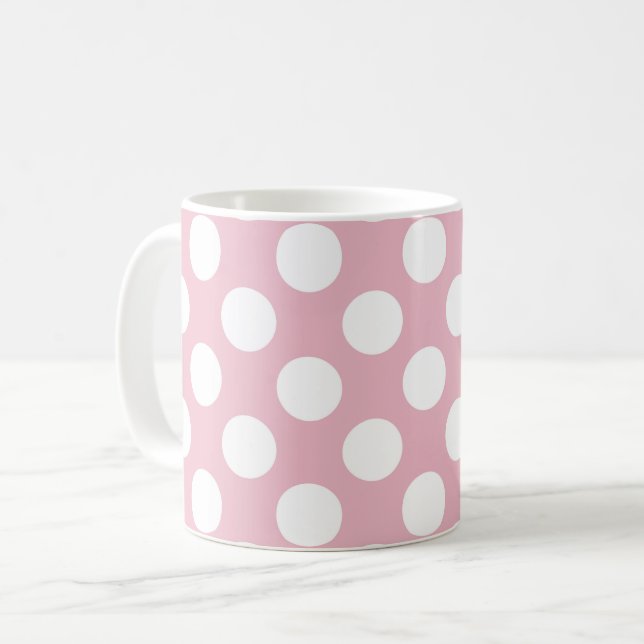 Pink Polka Dots, Polka Dot Pattern, Dots, Dotted Coffee Mug (Front Left)