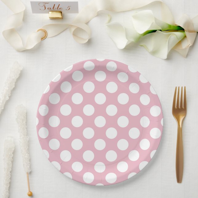 Pink Polka Dots, Polka Dot Pattern, Dots, Dotted Paper Plate (Wedding)