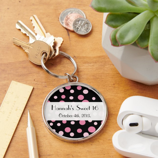 Pink Polka Dots, Polka Dot Pattern, Dots, Sweet 16 Keychain (Desk)