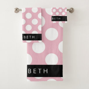 Pink Polka Dots, Polka Dot Pattern, Your Name Bath Towel Set