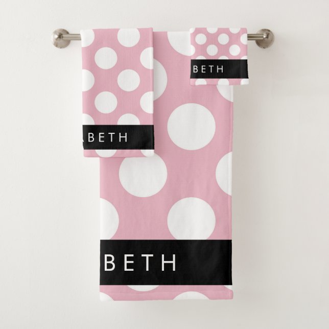 Pink Polka Dots, Polka Dot Pattern, Your Name Bath Towel Set (Insitu)