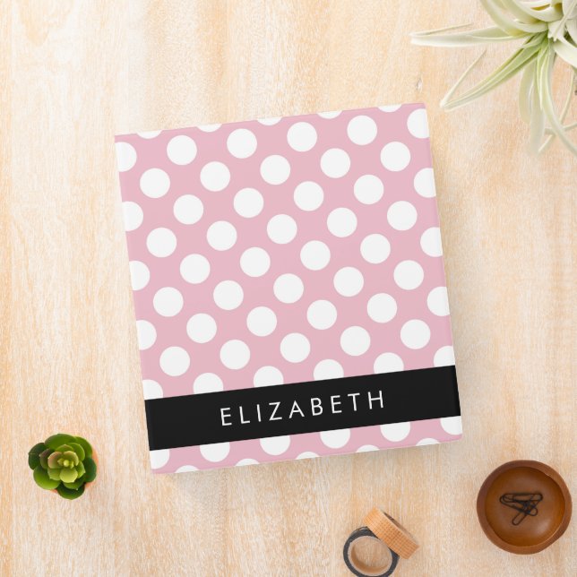 Pink Polka Dots, Polka Dot Pattern, Your Name Binder (In Situ)