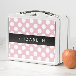 Pink Polka Dots, Polka Dot Pattern, Your Name Metal Lunch Box