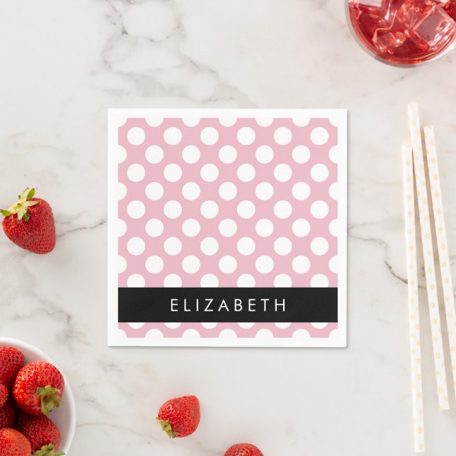 Pink Polka Dots, Polka Dot Pattern, Your Name Napkin (Insitu)