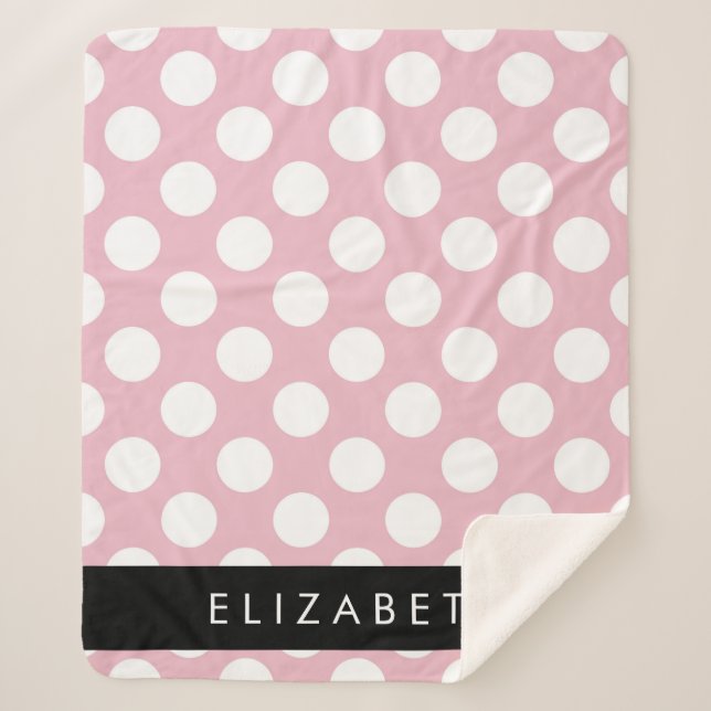 Pink Polka Dots, Polka Dot Pattern, Your Name Sherpa Blanket (Front)