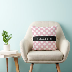 Pink Polka Dots, Polka Dot Pattern, Your Name Throw Pillow