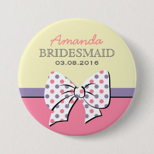 Pink Polka Dots Ribbons and Bows BridesmaidButton 3 Inch Round Button