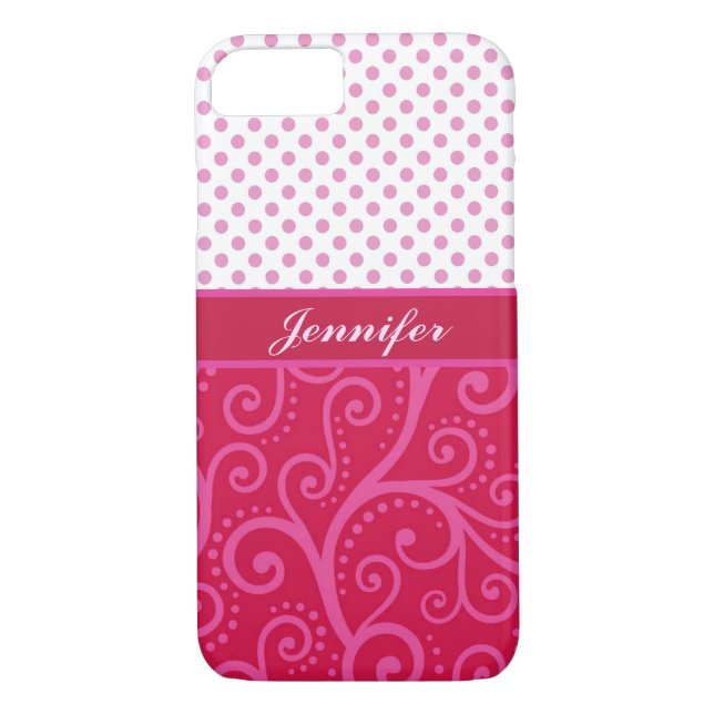 Pink polka dots, tendrils, circles, personalized Case-Mate iPhone case (Back)