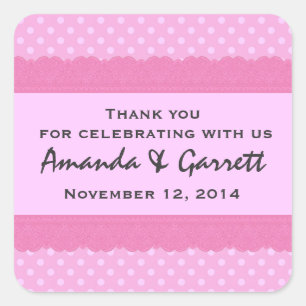 Pink Polka Dots Thank You Double Lace Wedding V01 Square Sticker