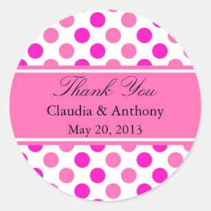 Pink Polka Dots Wedding Thank You Classic Round Sticker