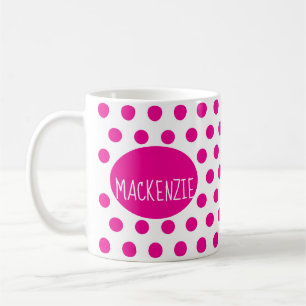 Pink Polka Dots White Background Elegant Text Coffee Mug