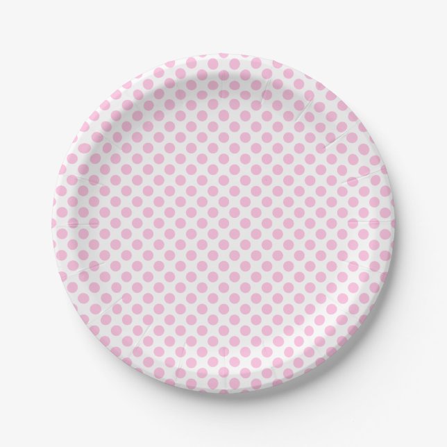 Pink Polka Dots with Customizable Background Paper Plate (Front)